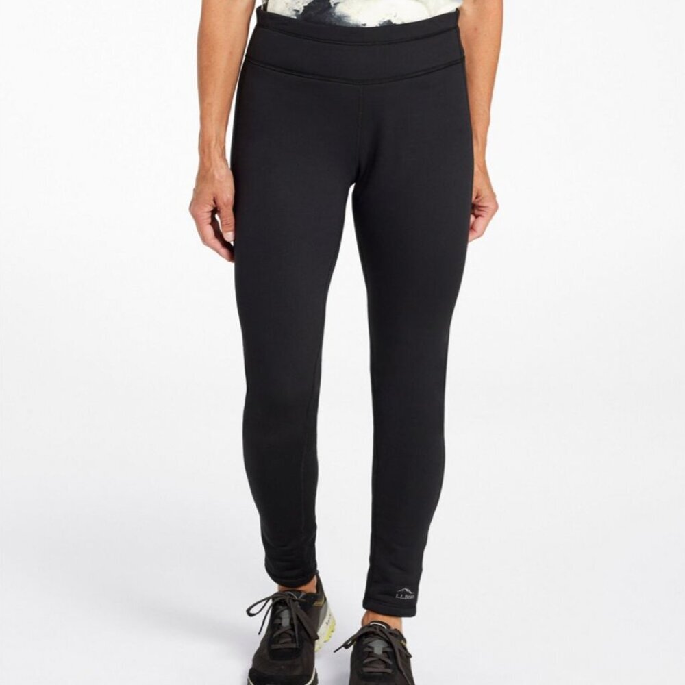 L.L. Bean Womens M-REG PrimaLoft ThermaStretch Fleece Leggings Mid Rise Black - Picture 2 of 9
